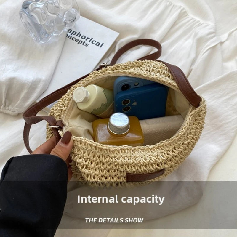 Straw Knitted Handbag – Women’s Woven Shoulder & Crossbody Beach Bag