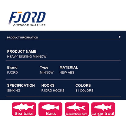 FJORD Heavy Sinking Minnow Fishing Lures – 110S 37g, 90S 29g, 70S 17g Saltwater & Freshwater Jerkbait