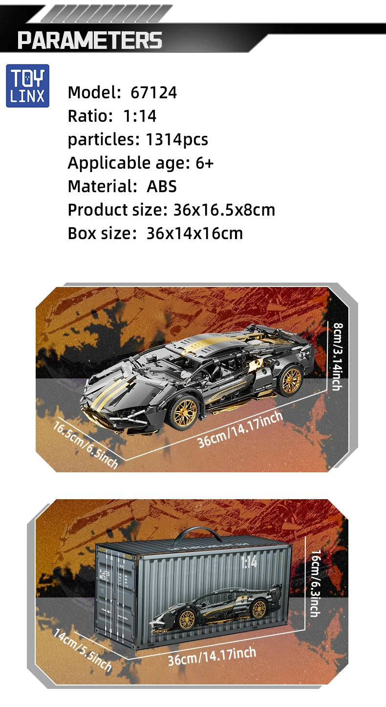ToylinX 1:14 Supercar Building Block Toy – Optional Power Group, Technology Design for Adults & Kids, Christmas Gift with Box