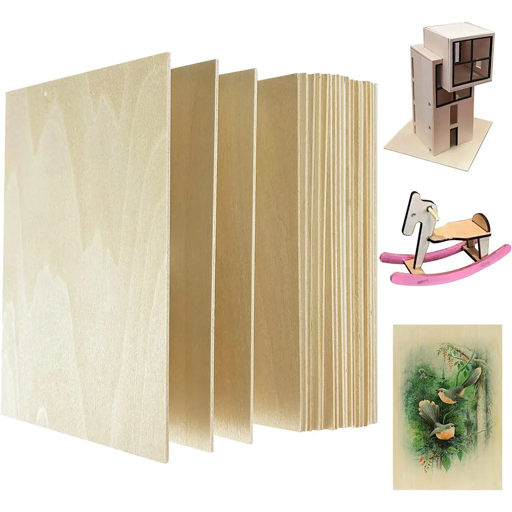 10Pcs 15x10CM 2MM Basswood Sheets – Thin Unfinished Wood Boards for Crafts & Model Making