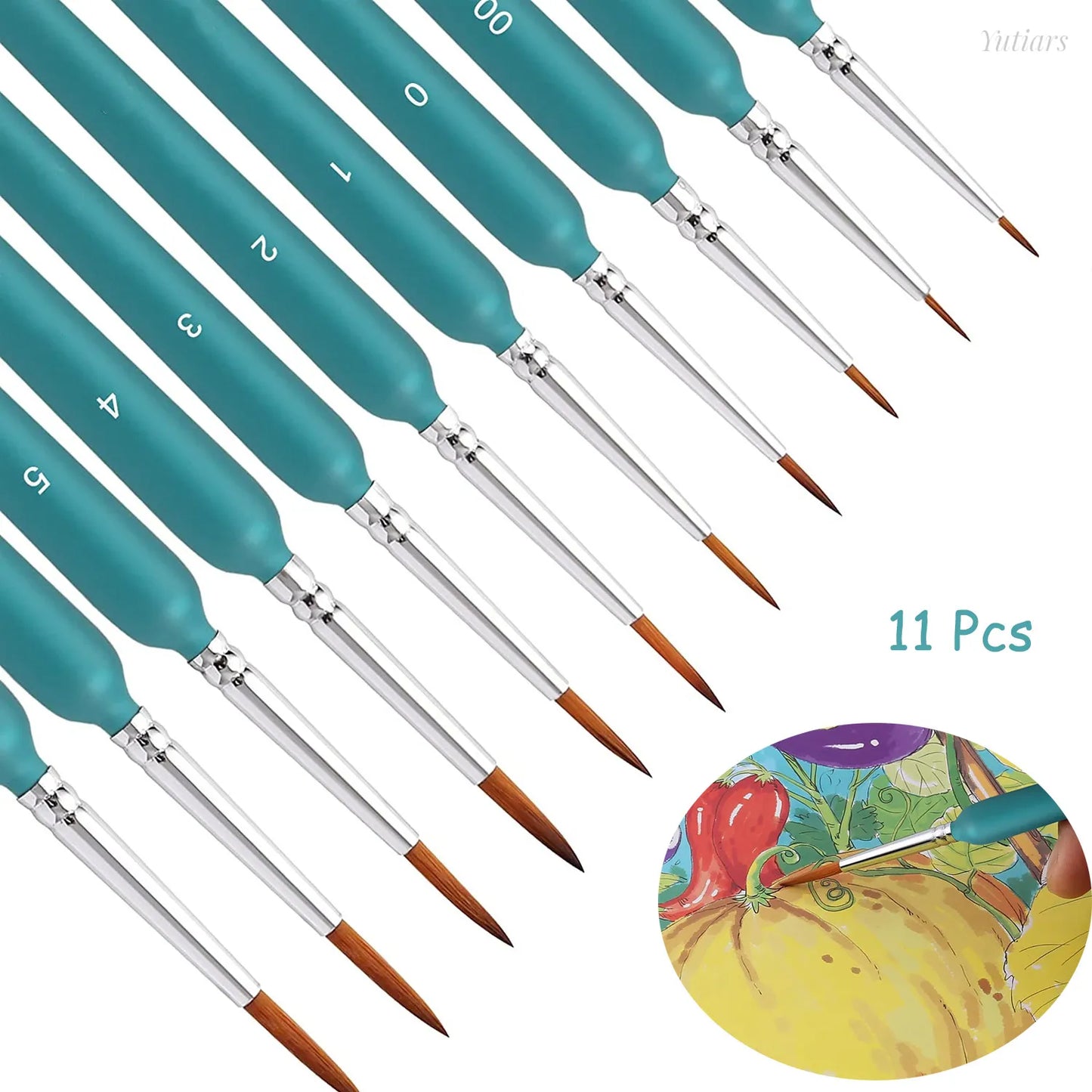 11pcs Miniature Weasel Hair Paint Brushes - Art Painting Brushes for Gouache, Watercolor, Oil Paints - Artists Hand-Painted Tools