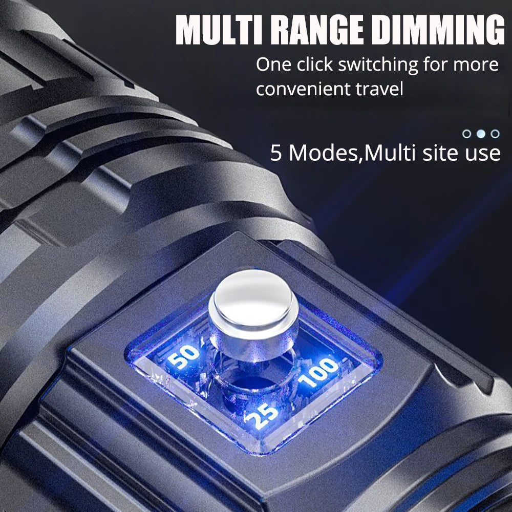 1000W Tactical LED Flashlight – Built-in 15000mAh Battery Emergency Spotlight, 9km Beam, 990,000,000LM Super Bright Torch