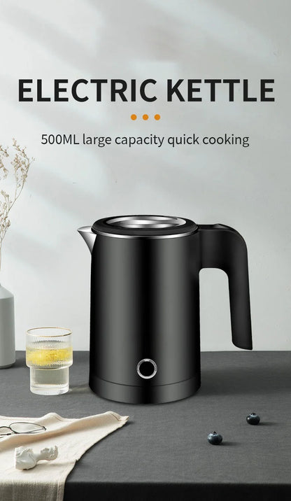500ML Stainless Steel Portable Electric Kettle — Travel Water Boiler Pot for Hotel, Home, Kitchen, Tea, and Coffee