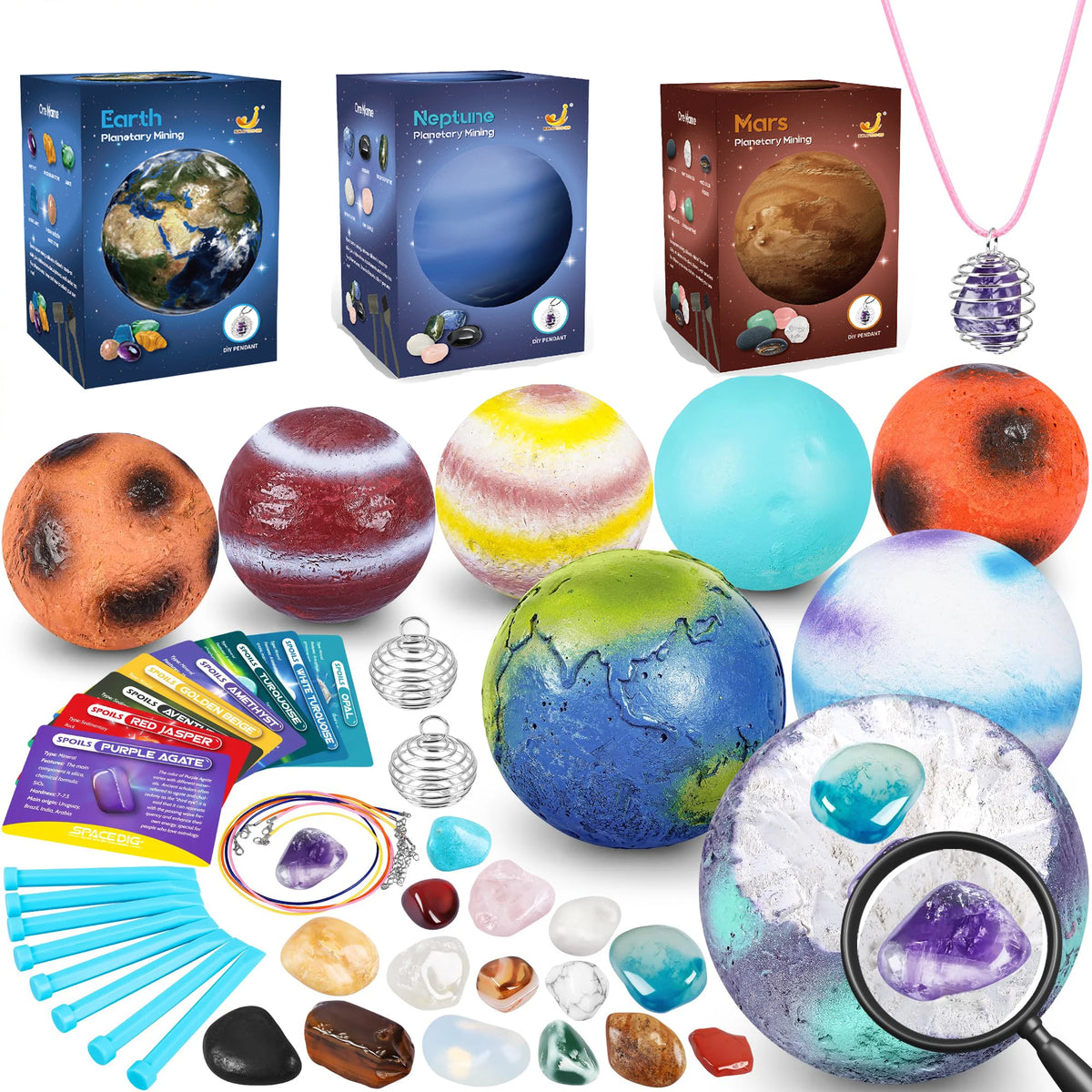 Solar Well Dig Kit Solar System Archaeology Digging Toy Set – Kids Planet Gem Mining Scie ...