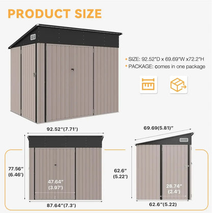 11.5'x7.5' Outdoor Metal Storage Shed – Triple Lockable Door with Sloping Roof for Tools & Bicycles