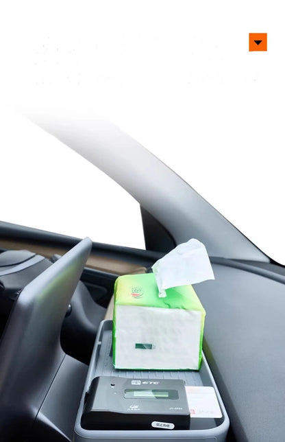 Hidden Behind-Screen Storage Box for Tesla Model 3 & Y – Dashboard Organizer with Tissue Holder, Anti-Slip Mat & Phone Bracket