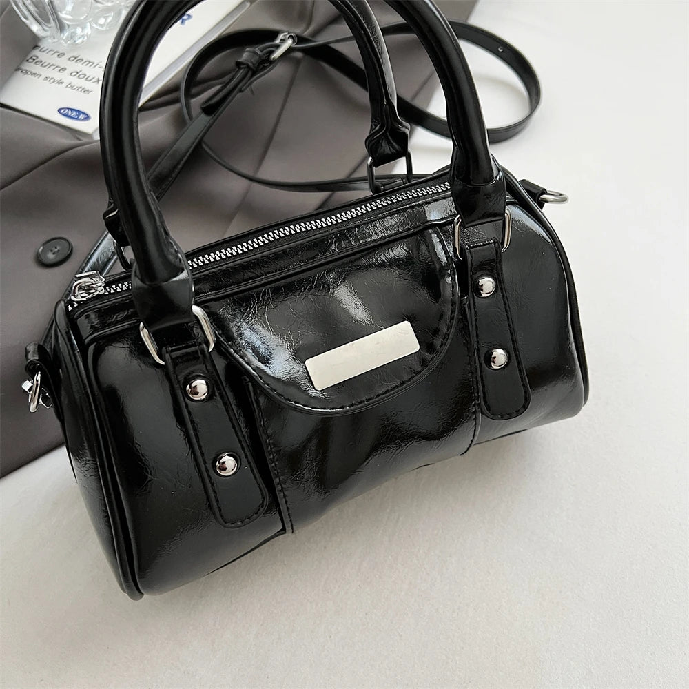 Burgundy Mini Top-Handle Bag for Women — PU Leather Shoulder & Crossbody Handbag 2024 Luxury Designer