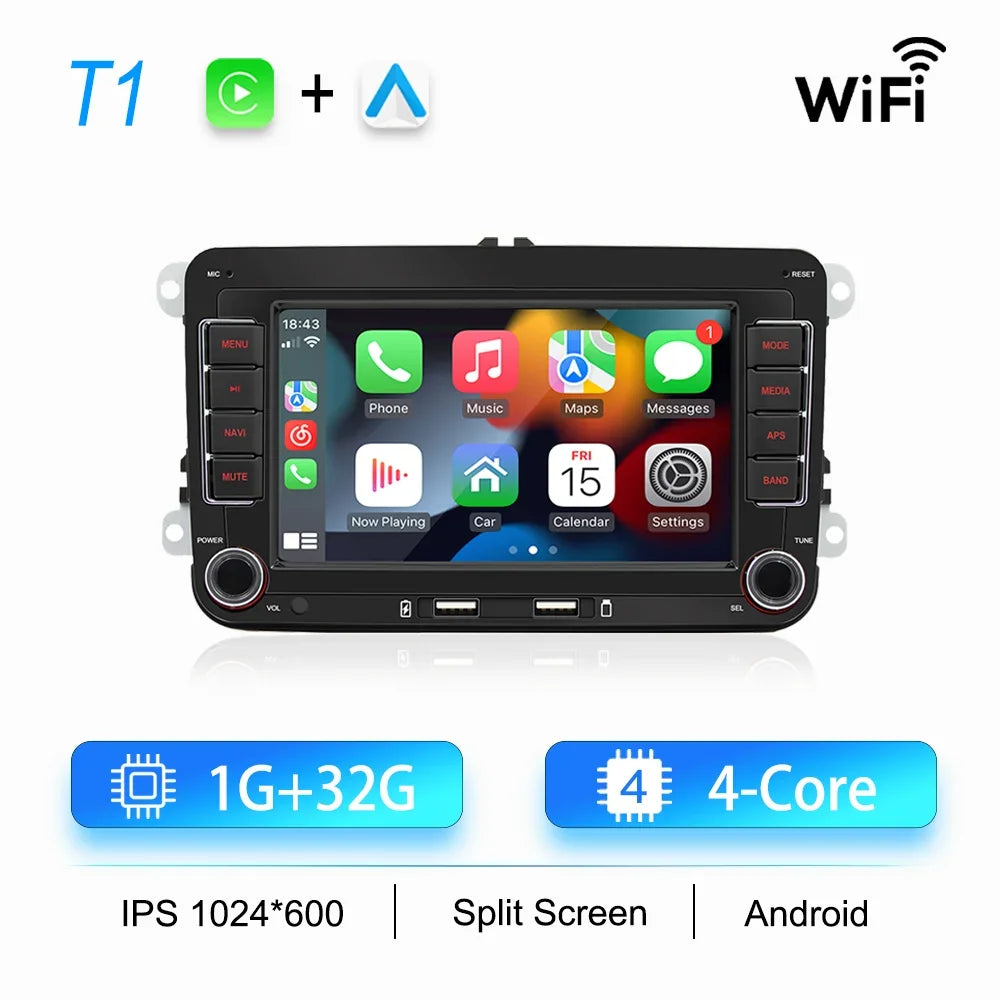 2DIN Android Car Radio for Volkswagen Golf 5/6, Polo, Passat B6/B7, CC, Skoda, Jetta - Multimedia, CarPlay, Wifi & GPS Navigation