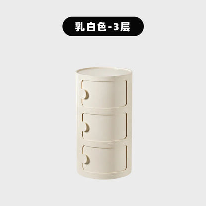 Nordic Minimalist White Bedside Table – Modern Round Plastic Side Cabinet, Small Creative Storage Unit