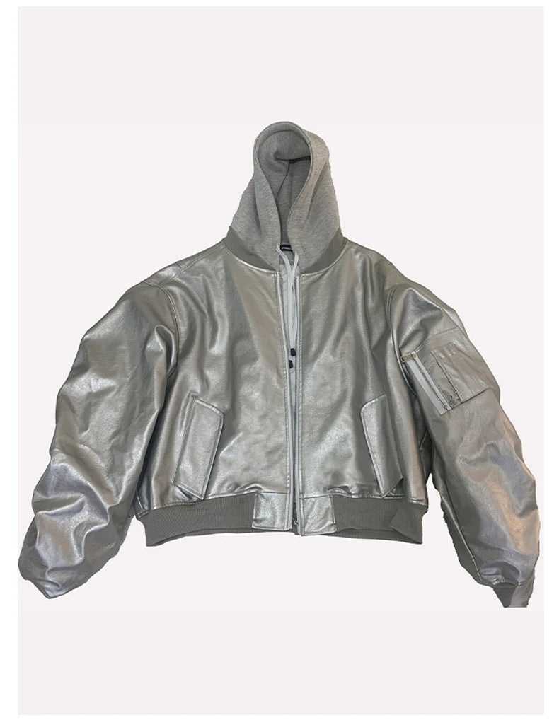 Mauroicardi Autumn Winter Oversized PU Leather Bomber Jacket for Men - Thickened Warm Hooded Luxury Designer Coat