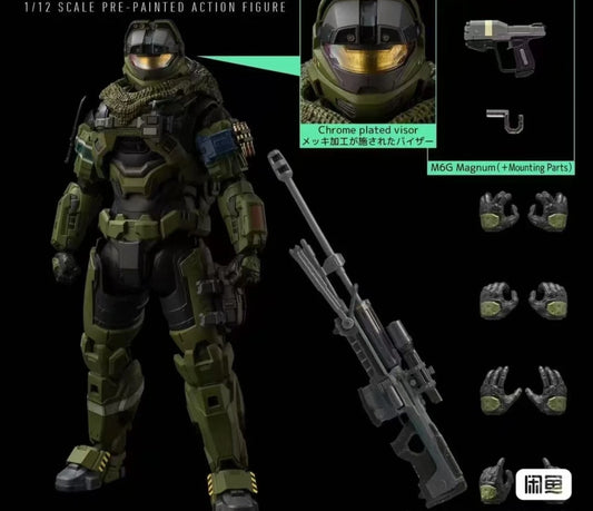 18cm Master Chief PVC Action Figure – 1/12 Articulated Collectible Model Toy with 2 Signs