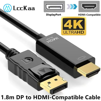 4K*2K DisplayPort to HDMI Adapter – 1.8m DP to HDMI Converter Cable for Desktop, Laptop, PC, TV, Monitor, Projector