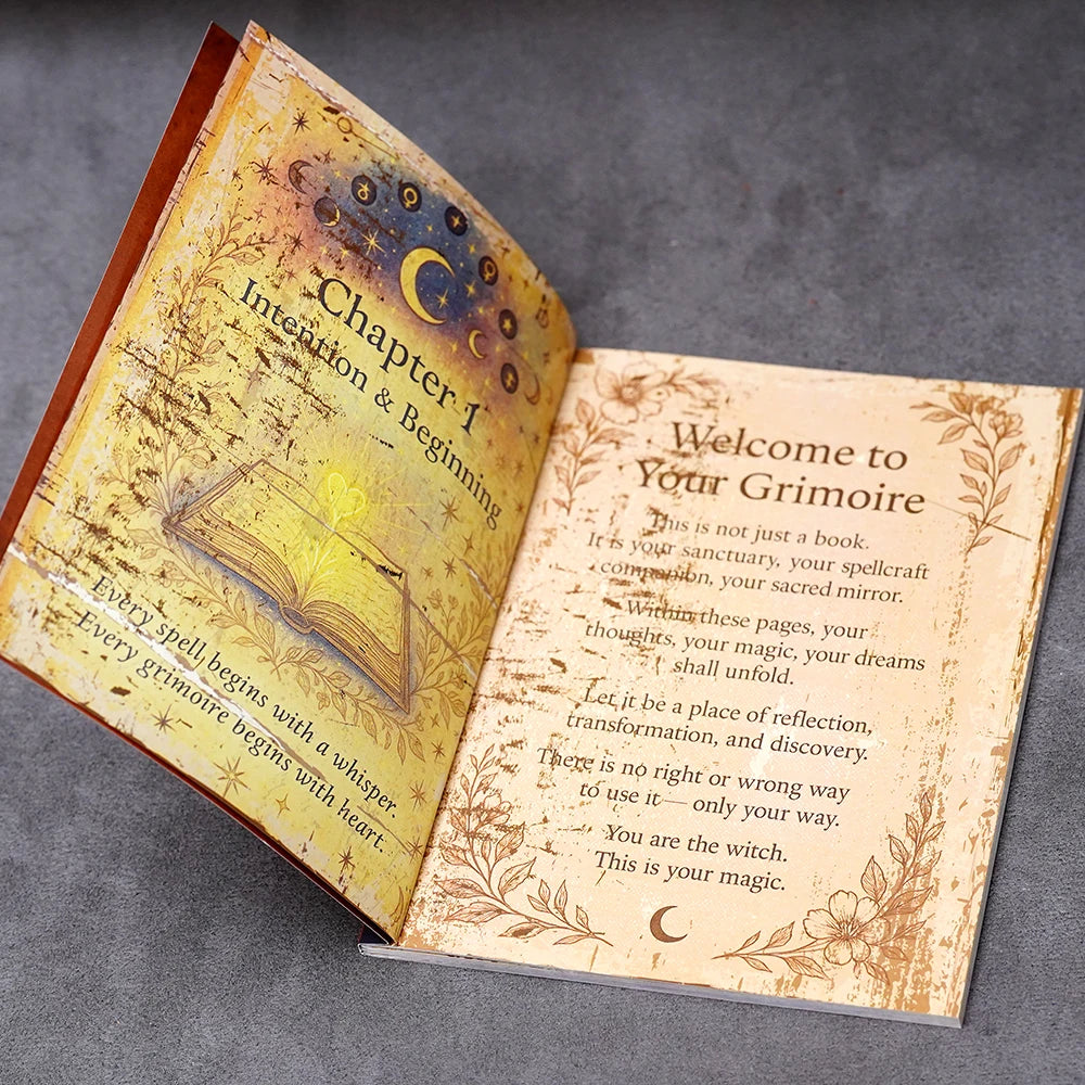 77-Page Witchcraft Grimoire Book of Shadows – Moon Phases, Herbal Lore & Spells Gothic Dark Academia Witch Journal Kit