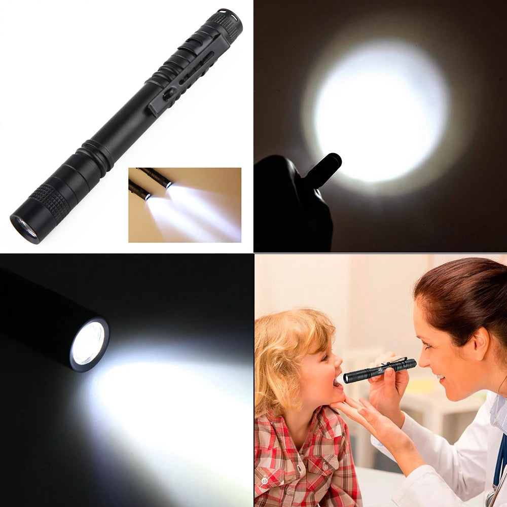 Pen Doctor Mini LED Flashlight - 13cm Portable White Light Torch for Dentists, Nurses, Camping, and Hiking Adventures