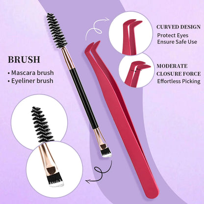 DIY Lash Extension Kit – Mix Styles Individual Lash Clusters with Bond & Seal, Remover, Tweezers, and Lash Brush Eye Makeup Tool