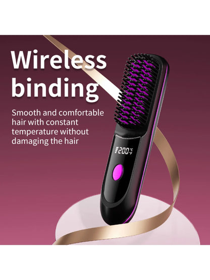 Wireless Negative Ion Hair Straightening Comb – Portable Straightener & Curling Tool