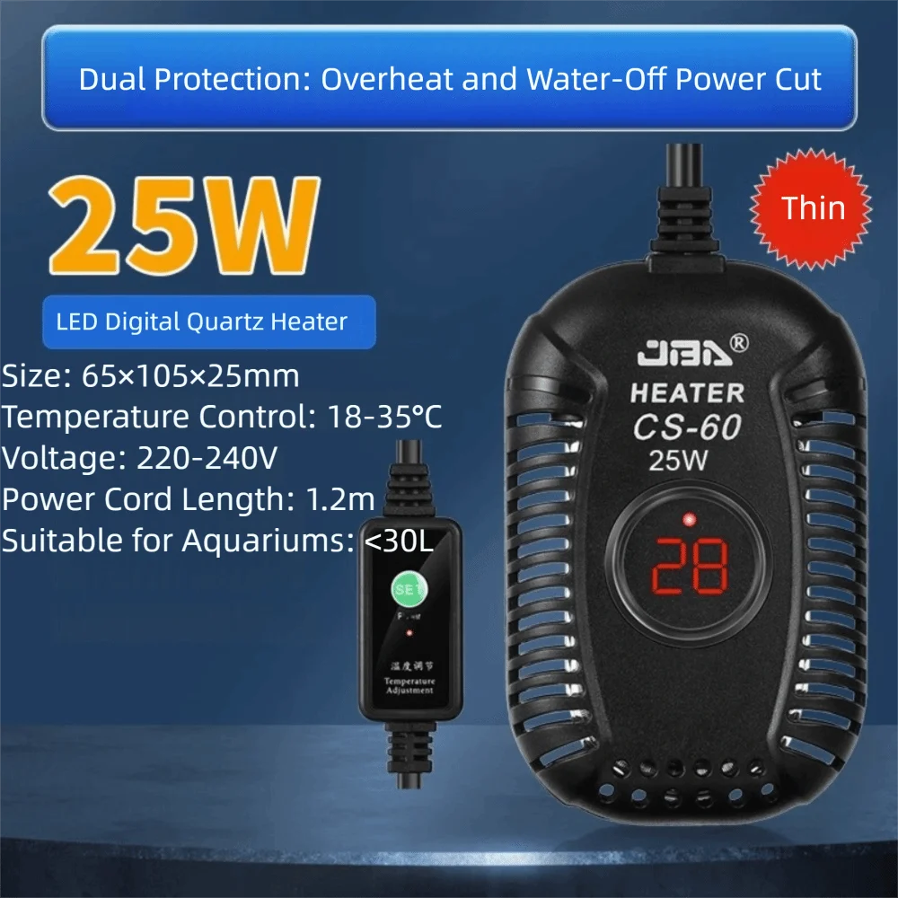 Quartz Glass Aquarium Submersible Heater – Ultra Short Adjustable Turtle Tank Heater 25W-150W