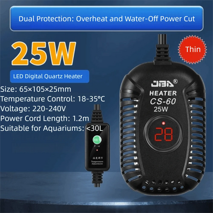 Quartz Glass Aquarium Submersible Heater – Ultra Short Adjustable Turtle Tank Heater 25W-150W
