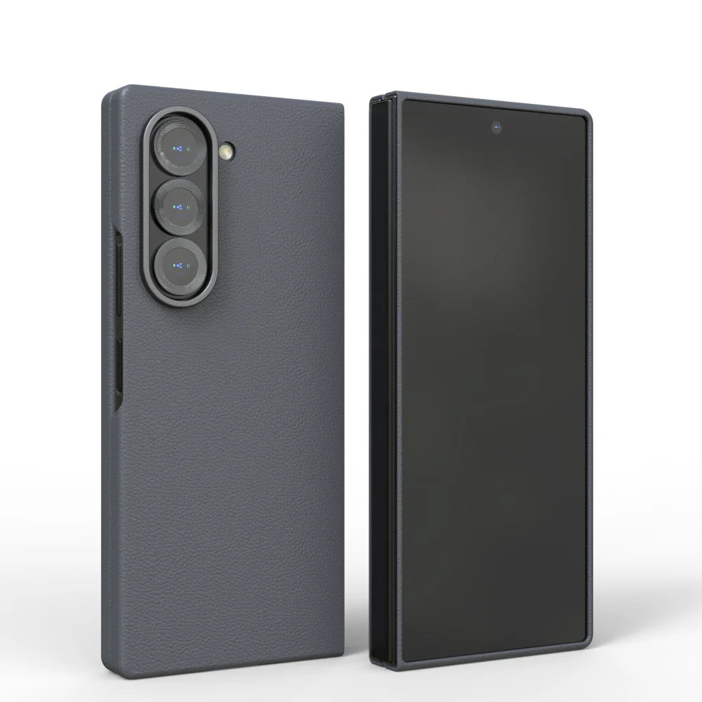 Luxury Leather Shockproof Phone Case for Samsung Galaxy Z Fold 6 – Skin-Friendly Solid Color Full Cover