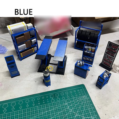 1:18 Car Model Repair Shop Diorama – 9-Piece Modification Parts Set for Collectors & Hobbyists with DIY Tools
