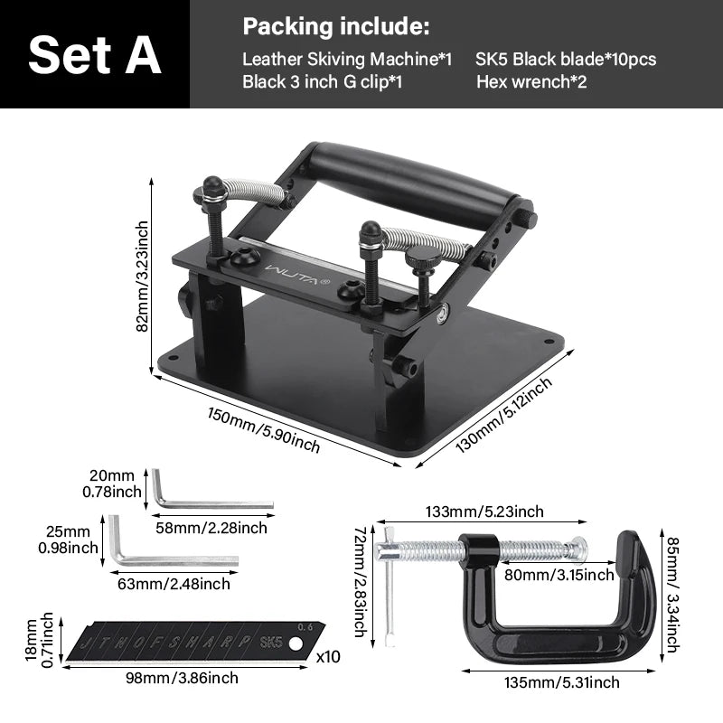WUTA Manual Leather Skiving Machine – Belt Thinning Splitter & Strap Cutting Tool for Cowhide Leather DIY