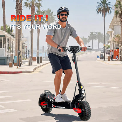 30MPH Electric Scooter with 1200W Motor – 20/40 Mile Range, Spring Damping, Disc Brake & 11" Off-Road Folding Tires
