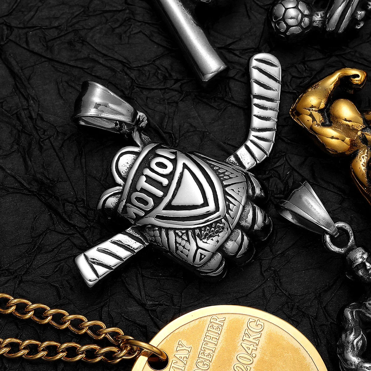 Messi, Ronaldo, Mbappé Football Jersey Necklace – Stainless Steel Dumbbell Pendant Chain for Men, Punk Gym Style