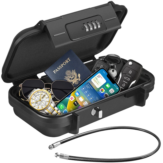 Portable Travel Safe Box – Large Capacity Security Lockbox with Code & Key, Waterproof, Removable Cable Handle