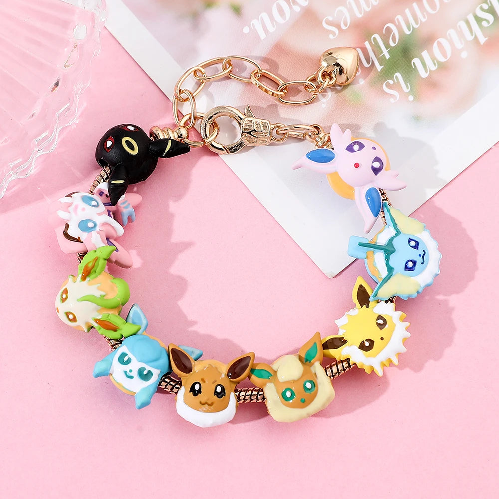 Pokemon Anime Eevee Beads Bracelet – Cute Cartoon Enamel Beaded Hand Chain, DIY Bangle Jewelry for Women & Men