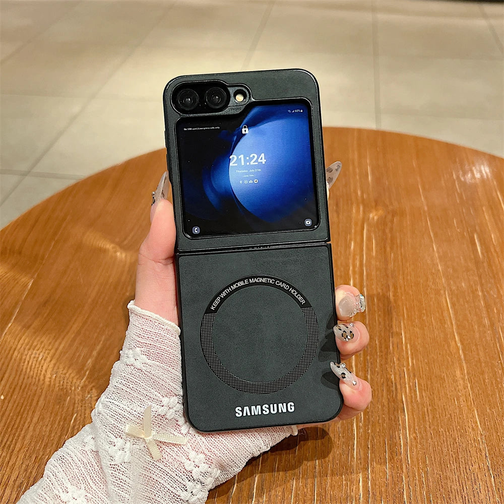 MagSafe Matte PU Leather Case for Samsung Galaxy Z Flip 6/5/4/3 & Z Fold 6/5/4/3 – Magnetic Luxury Flip Cover Skin Feel