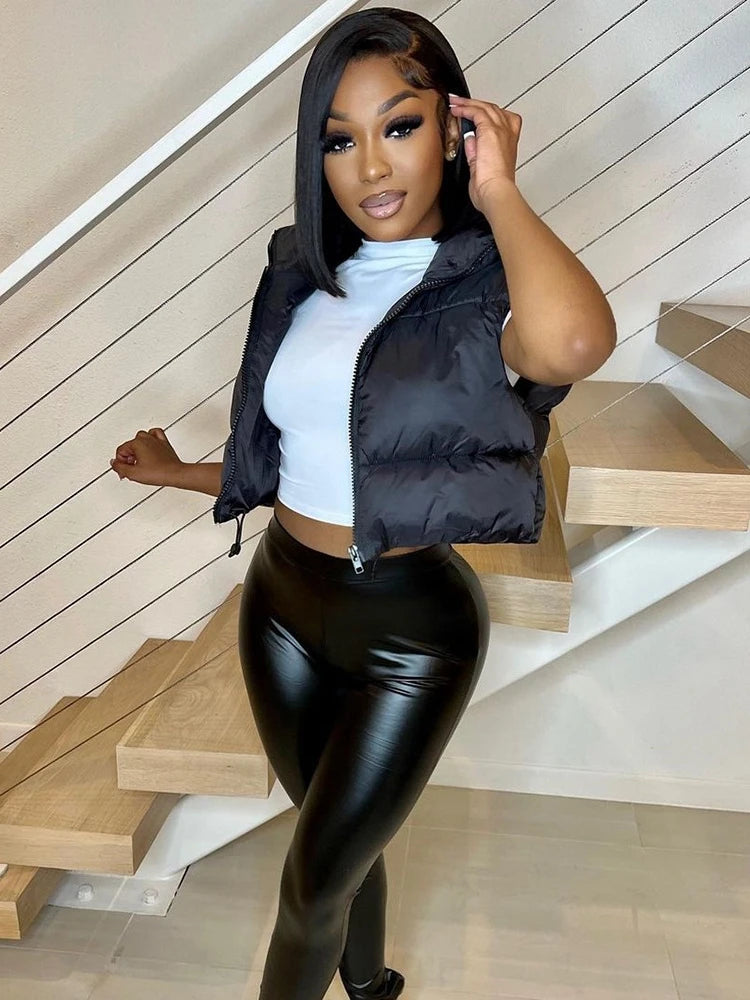 Autumn Winter Women's Short Cotton Down Vest – Warm Quilted Sleeveless Jacket with Stand-Up Collar for Outdoor Travel