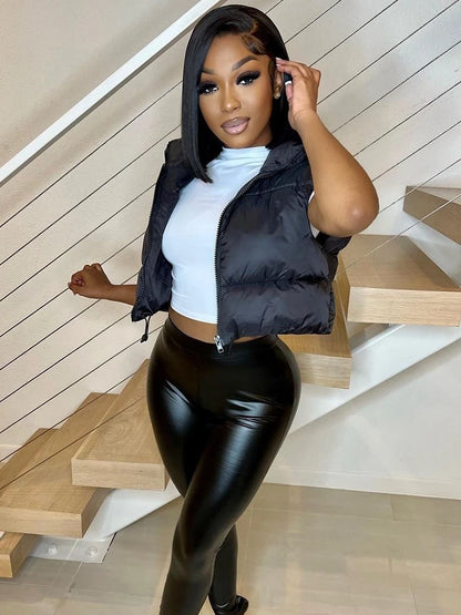 Autumn Winter Women's Short Cotton Down Vest – Warm Quilted Sleeveless Jacket with Stand-Up Collar for Outdoor Travel