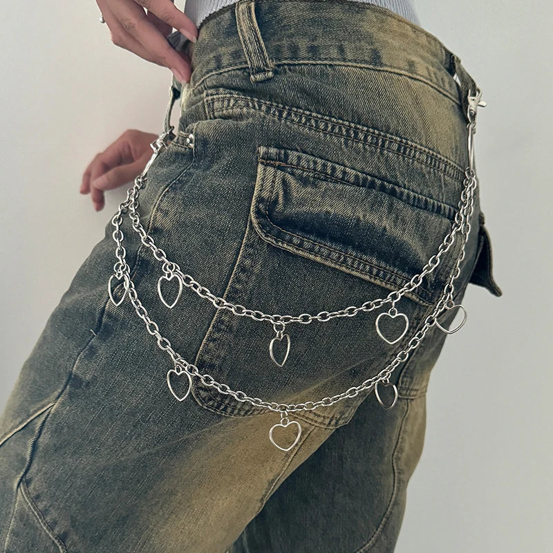Unisex Jeans Pants Chain Belts - Punk Metal Crescent Geometric Bag Chain, Hip Hop Hipster Keychain for Men & Women