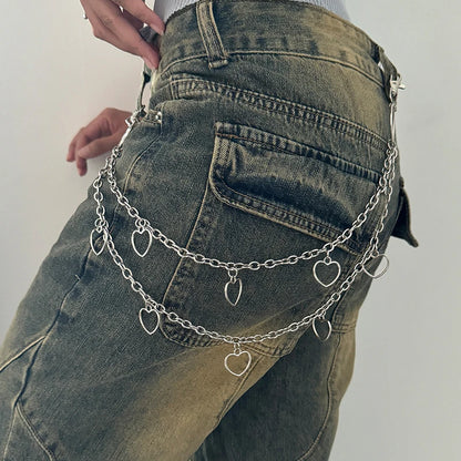 Unisex Jeans Pants Chain Belts - Punk Metal Crescent Geometric Bag Chain, Hip Hop Hipster Keychain for Men & Women