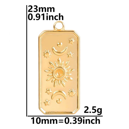 6pcs Real Gold-Plated Sun Charms - Stainless Steel Jewelry Making Pendants, Heart, Moon & Sunshine Design