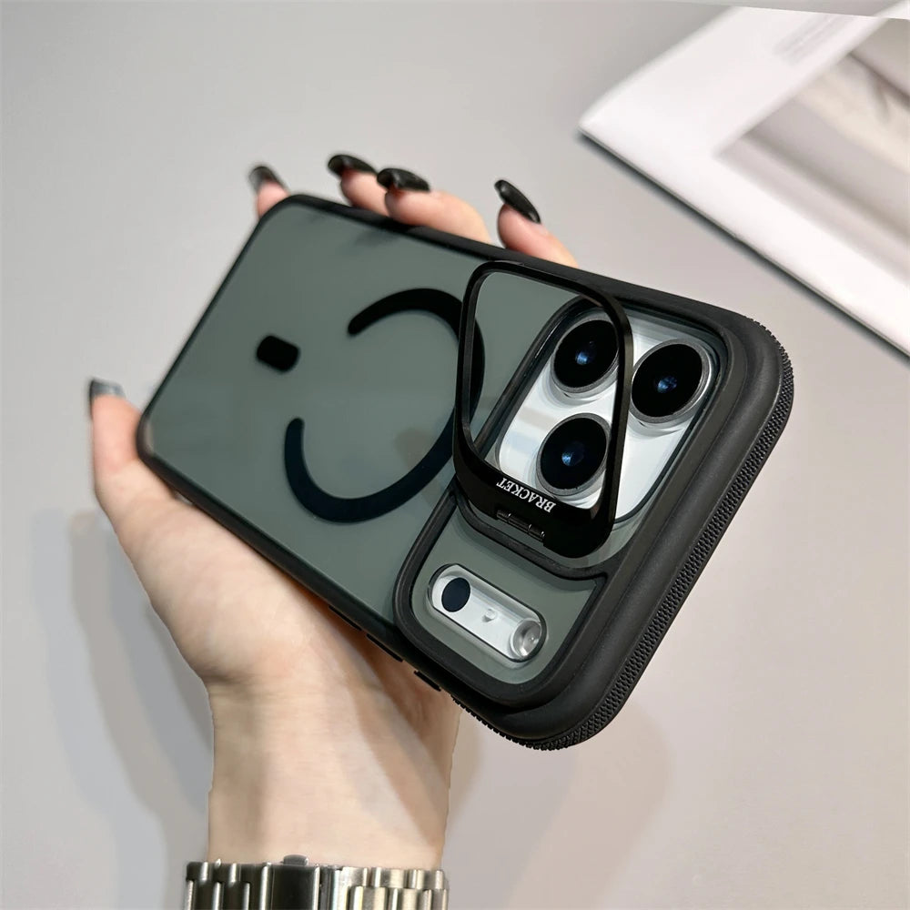 Luxury Matte Transparent MagSafe Kickstand Case — Magnetic Stand Cover for iPhone 11–17 Air, Plus, Pro Max