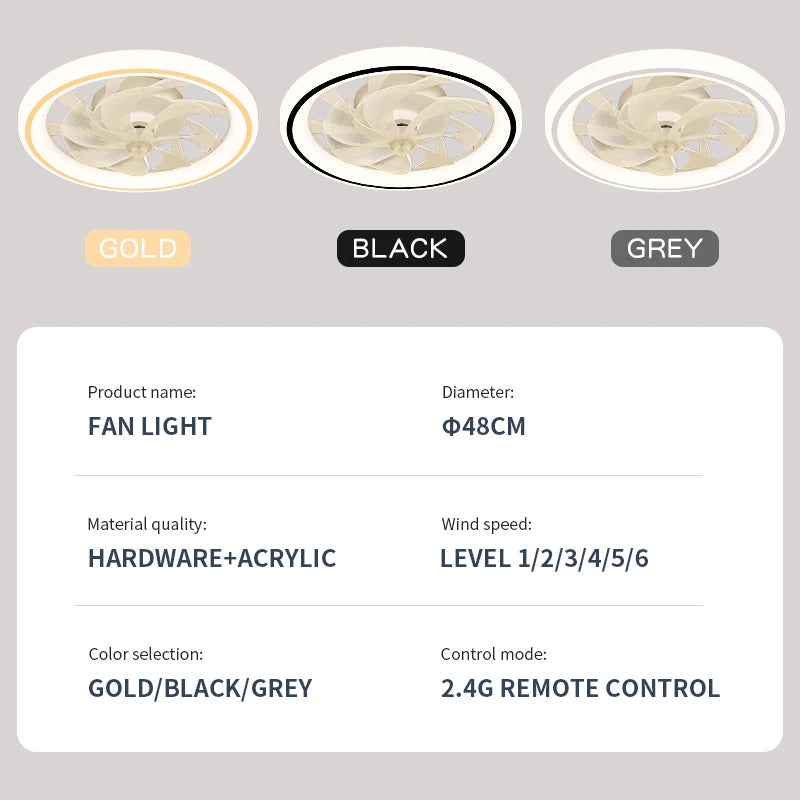 Smart Ceiling Fan with Lights Remote Control - Bedroom Decor Ventilator Lamp, 48cm Air Invisible Blades, Retractable & Silent