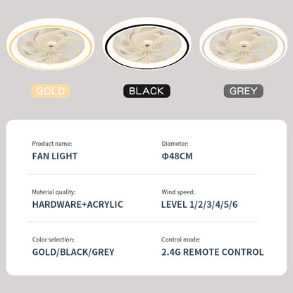 Smart Ceiling Fan with Lights Remote Control - Bedroom Decor Ventilator Lamp, 48cm Air Invisible Blades, Retractable & Silent