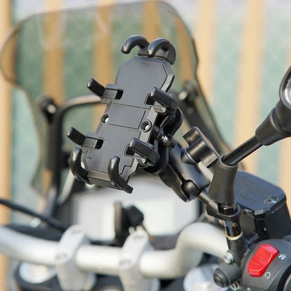 Secure Ride Companion: Motorcycle Electric Bike Mobile Phone Holder - Aluminum Handlebar Bracket with Shock Absorber, GPS Mount