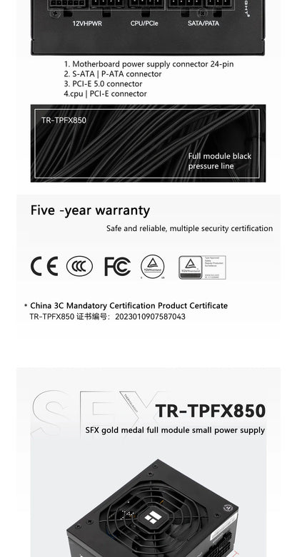 Thermalright TR-TPFX850 SFX Power Supply – 850W Platinum Full Modular, ATX 3.0 & PCIe 5.0 Support
