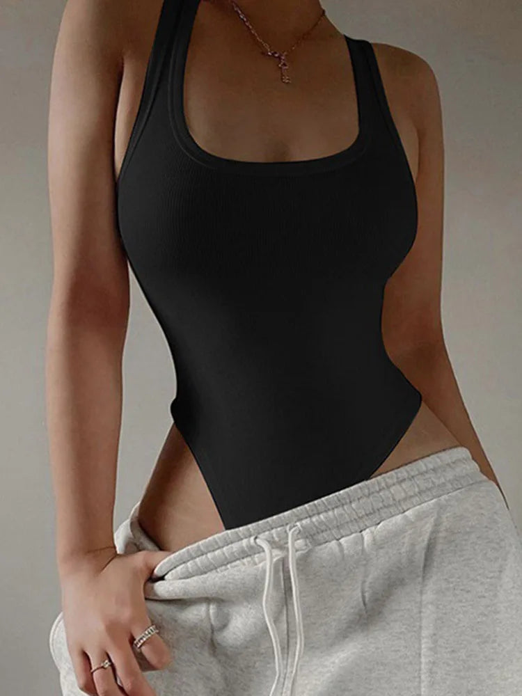 Sleeveless Knit Bodysuit for Women – Sexy Off-Shoulder Halter Bodycon Top, Casual Clubwear Summer Street Style