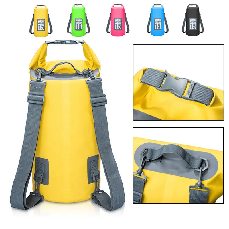 Outdoor PVC Waterproof Dry Bag – 5L/10L/15L/20L/30L Storage Sack for Canoe, Kayak, Rafting, Swimming & Travel