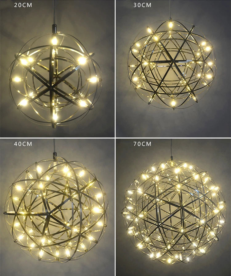 Italy Designer Spark Ball LED Chandelier – Stainless Steel Firework Pendant Lamp with Remote for Loft Living Room Decor