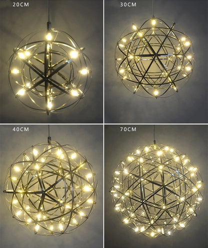 Italy Designer Spark Ball LED Chandelier – Stainless Steel Firework Pendant Lamp with Remote for Loft Living Room Decor