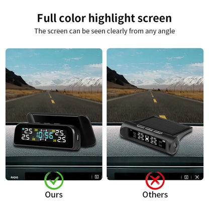 Solar Car TPMS Tire Pressure Monitoring System – External Sensors for 4 Wheels Tyre Pressure Detection