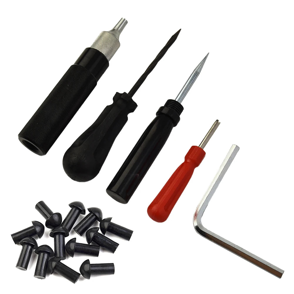 Car & Motorcycle Tire Repair Kit – Puncture Plugger Tools with Mushroom Plug, Probe & Nozzle