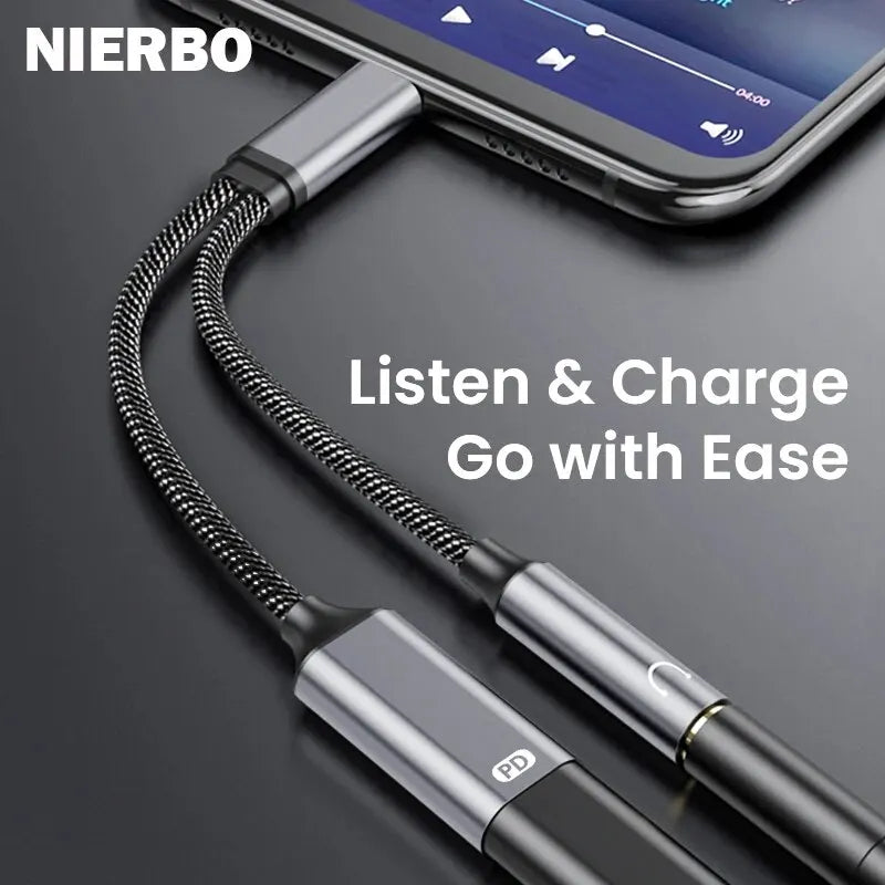 NIERBO 2 in 1 USB C to 3.5mm Headphone and Charger Adapter - USB C PD 3.0 Port to Aux Audio Jack - Fast Charging Dongle Cable