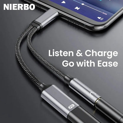 NIERBO 2 in 1 USB C to 3.5mm Headphone and Charger Adapter - USB C PD 3.0 Port to Aux Audio Jack - Fast Charging Dongle Cable