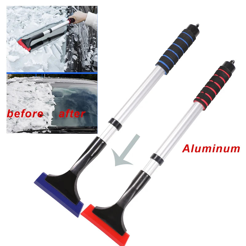 Extendable Aluminum Ice Scraper & Snow Brush – Telescopic Extra-Long Car Windshield Shovel