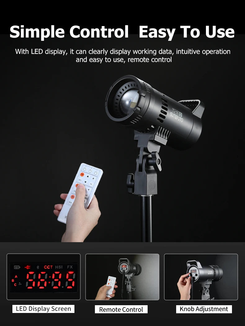 Sutefoto TJ55 Bi-Color LED Video Light - 55W COB Photographic Light, 3200K-5600K, Portable Fill Light for Video & Live Streaming